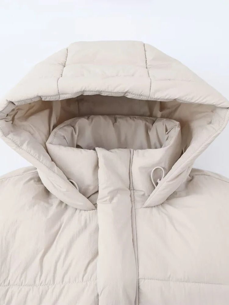 Women's Cropped Quilted Puffer Jacket with Hood and Zip Front