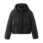 Women's Cropped Quilted Puffer Jacket with Hood and Zip Front