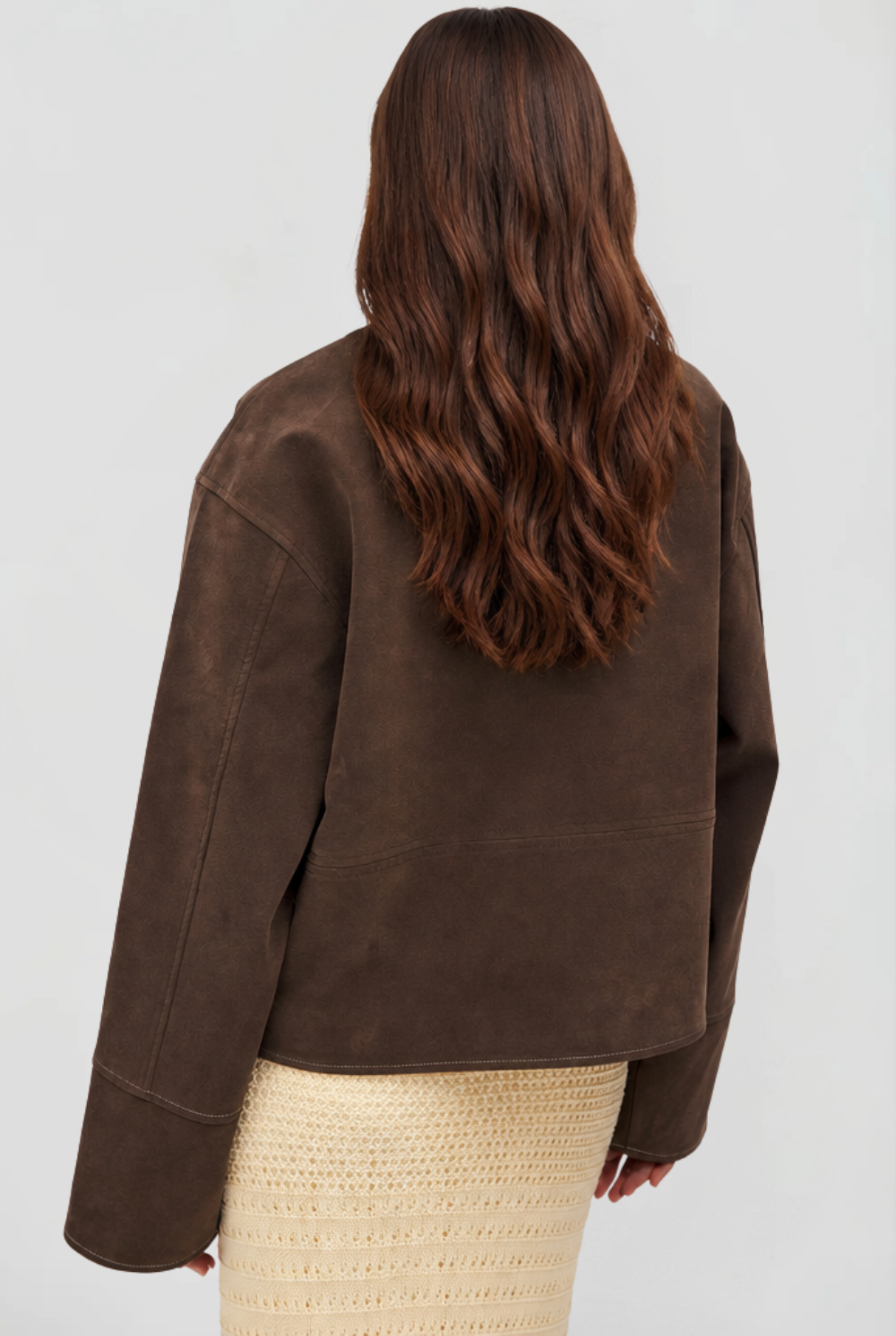 Women's Brown Suede Finish Jacket with Zip Front and Collar