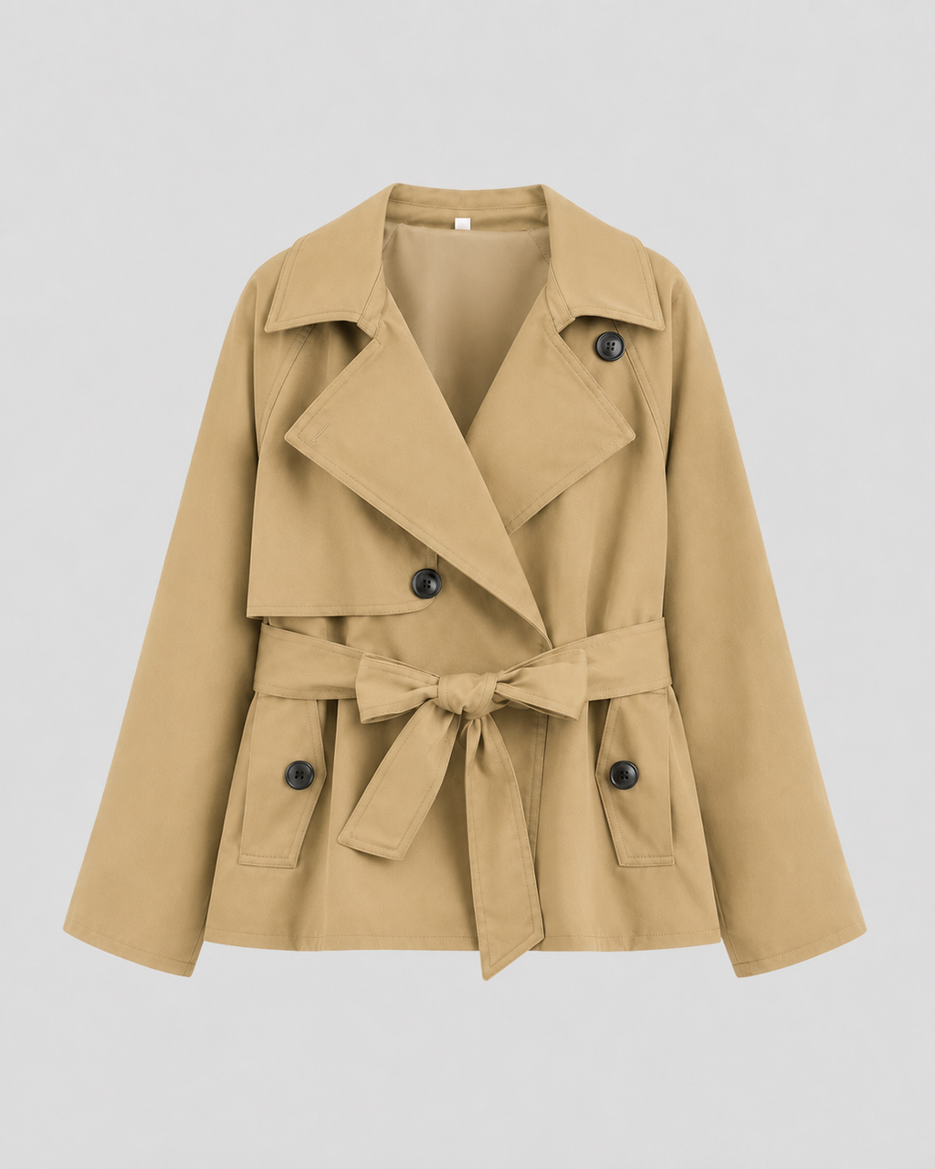 Women's Cropped Trench Coat | Tie Waist Double Breasted Notch Lapel Jacket