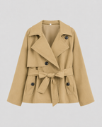 Women's Cropped Trench Coat | Tie Waist Double Breasted Notch Lapel Jacket
