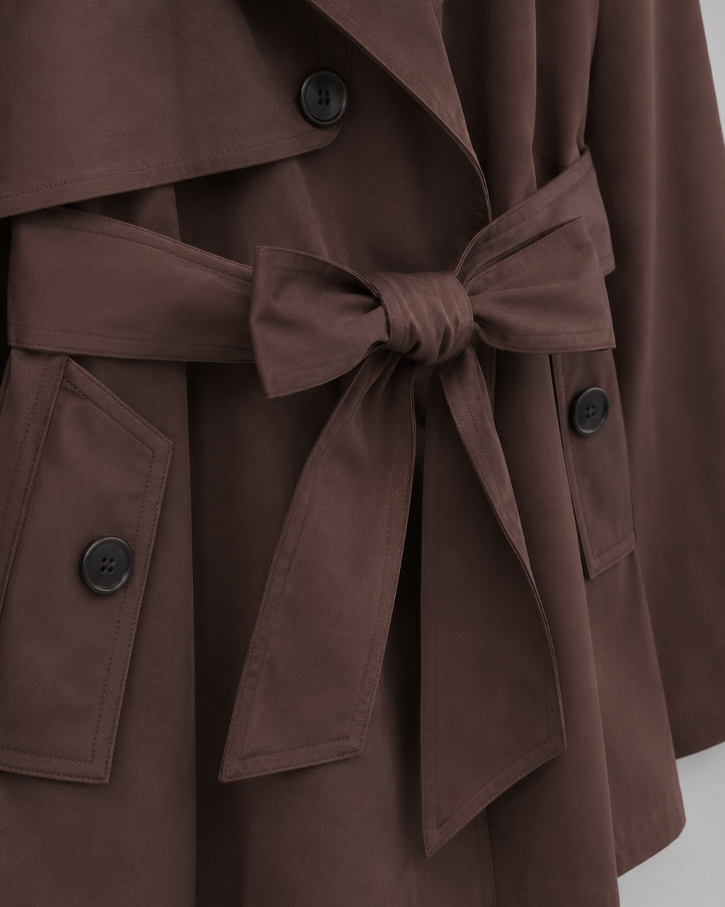 Women's Cropped Trench Coat | Tie Waist Double Breasted Notch Lapel Jacket