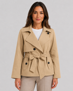 Women's Cropped Trench Coat | Tie Waist Double Breasted Notch Lapel Jacket