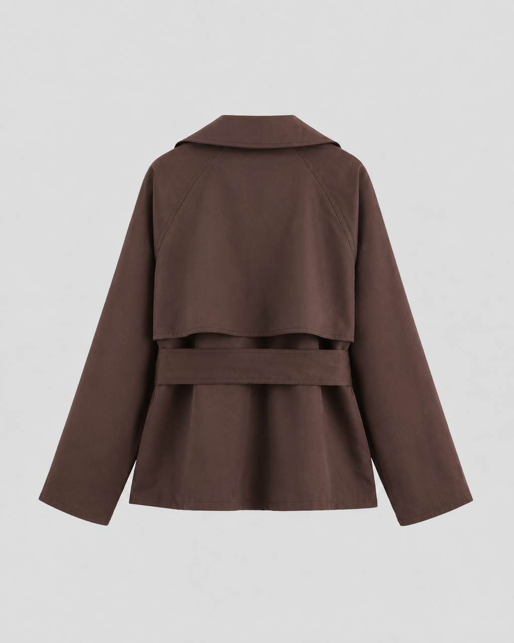 Women's Cropped Trench Coat | Tie Waist Double Breasted Notch Lapel Jacket