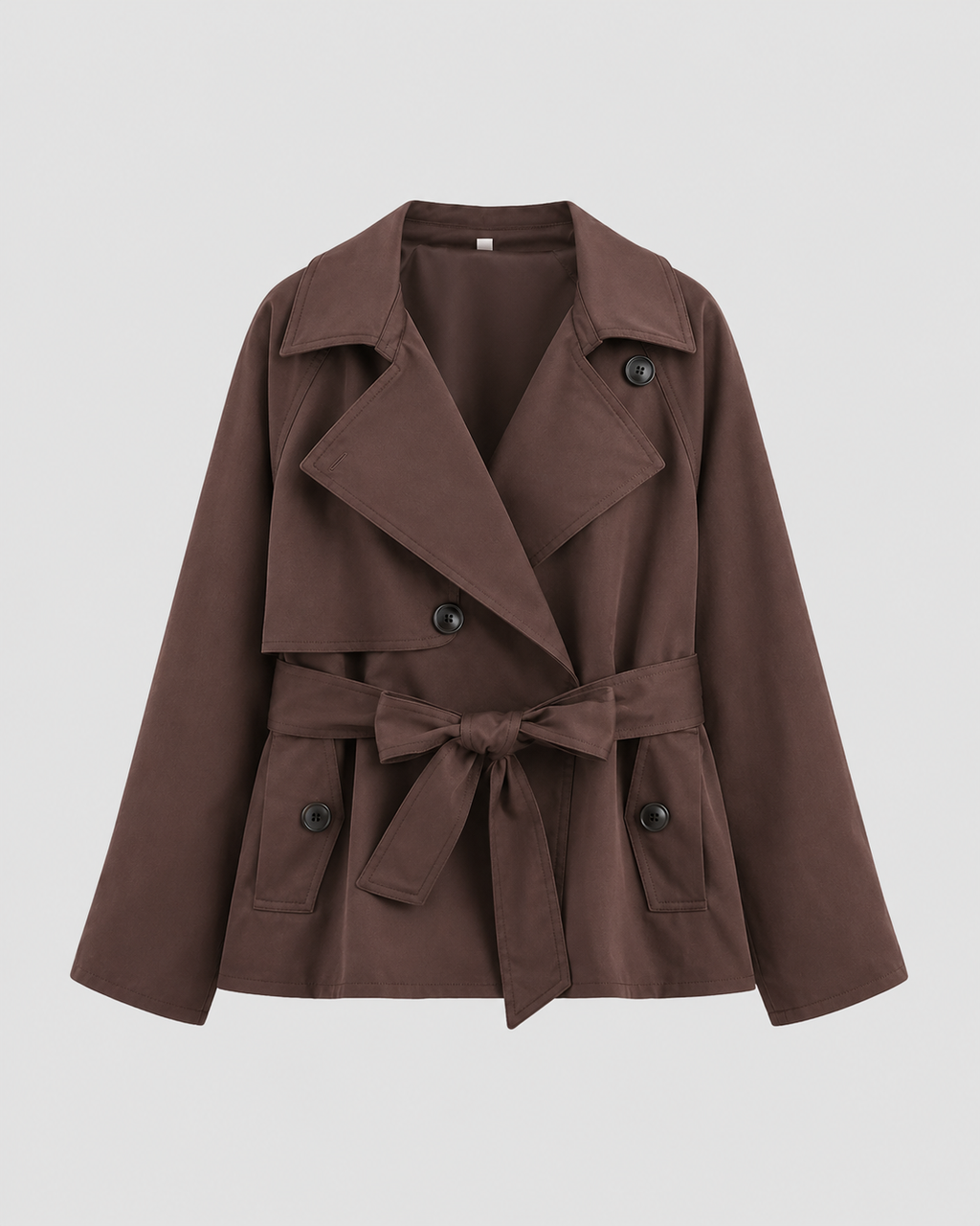 Women's Cropped Trench Coat | Tie Waist Double Breasted Notch Lapel Jacket