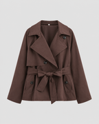 Women's Cropped Trench Coat | Tie Waist Double Breasted Notch Lapel Jacket