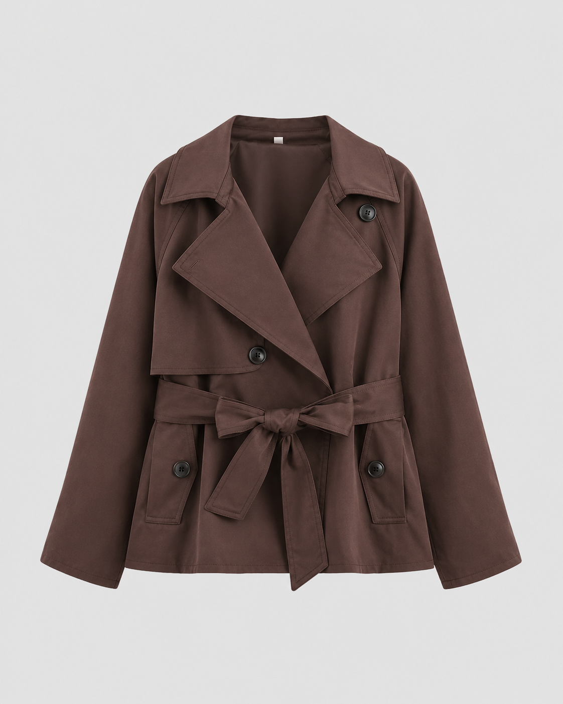 Women's Cropped Trench Coat | Tie Waist Double Breasted Notch Lapel Jacket