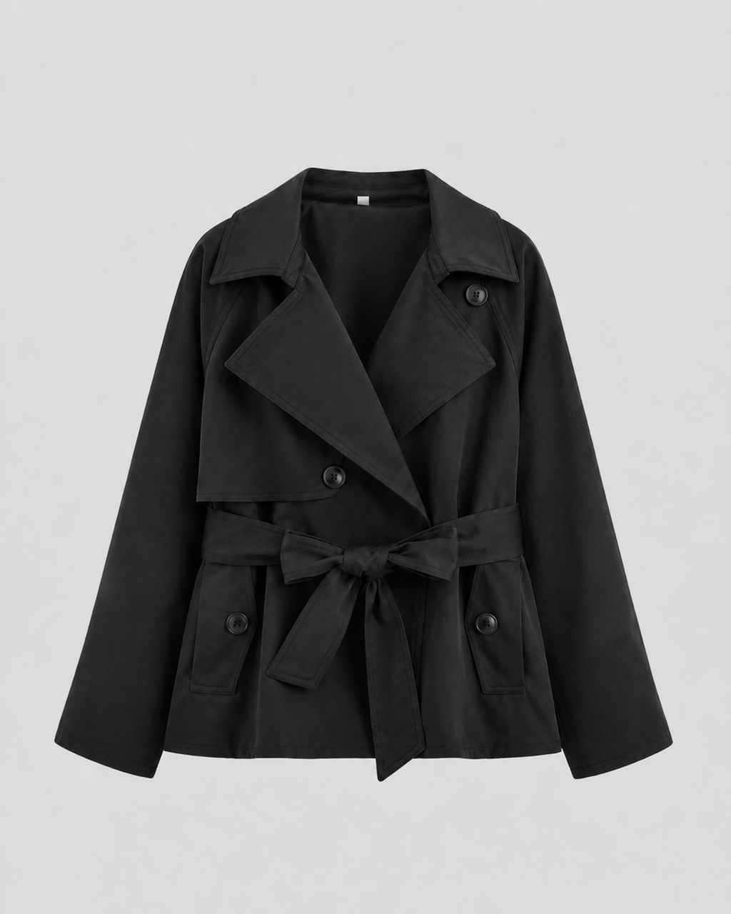 Women's Cropped Trench Coat | Tie Waist Double Breasted Notch Lapel Jacket