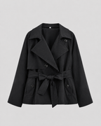 Women's Cropped Trench Coat | Tie Waist Double Breasted Notch Lapel Jacket