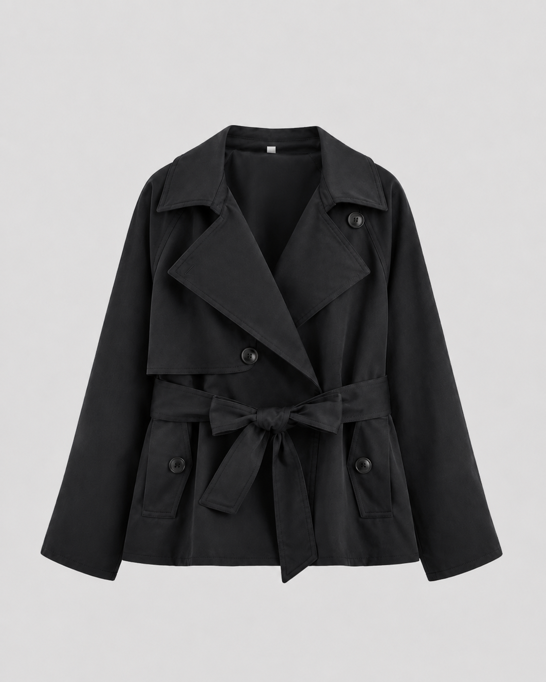 Women's Cropped Trench Coat | Tie Waist Double Breasted Notch Lapel Jacket