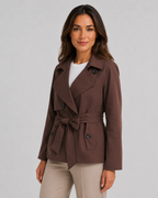 Women's Cropped Trench Coat | Tie Waist Double Breasted Notch Lapel Jacket