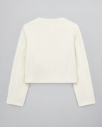Women's Cropped Tweed Jacket with Round Neck and Gold Buttons