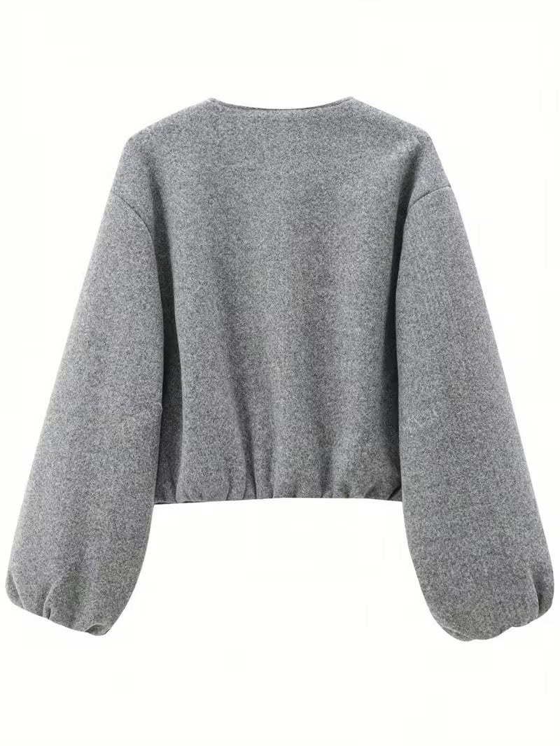 Women's Cropped Wool Blend Jacket with Zip Front and Pockets