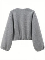 Women's Cropped Wool Blend Jacket with Zip Front and Pockets