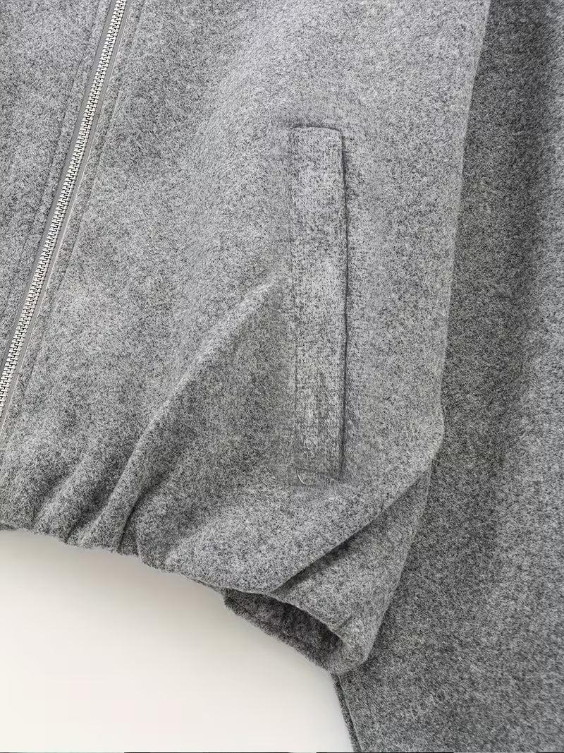 Women's Cropped Wool Blend Jacket with Zip Front and Pockets