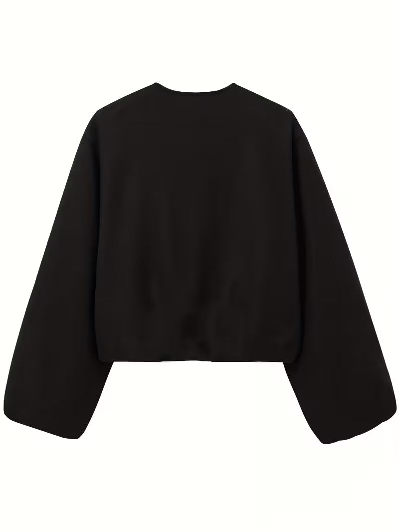 Women's Cropped Wool Blend Jacket with Zip Front and Pockets