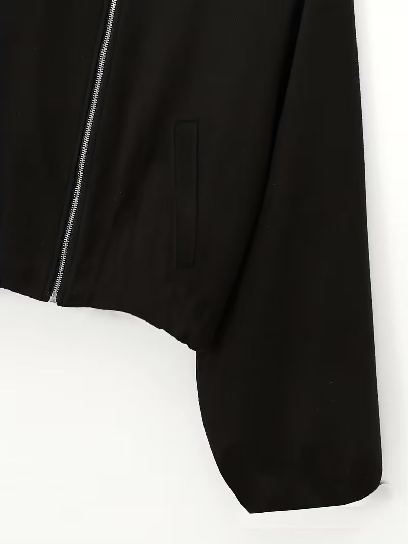 Women's Cropped Wool Blend Jacket with Zip Front and Pockets