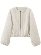 Women's Cropped Wool Blend Jacket with Zip Front and Pockets