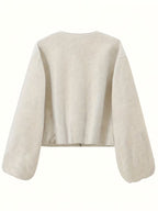 Women's Cropped Wool Blend Jacket with Zip Front and Pockets