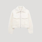 Women's Collared Cropped Jacket with Chest Pockets and Zip Front