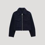 Women's Collared Cropped Jacket with Chest Pockets and Zip Front