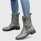Women's Lace Up Combat Boots with Buckle and Side Zip