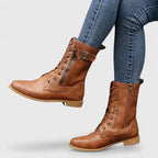 Women's Lace Up Combat Boots with Buckle and Side Zip