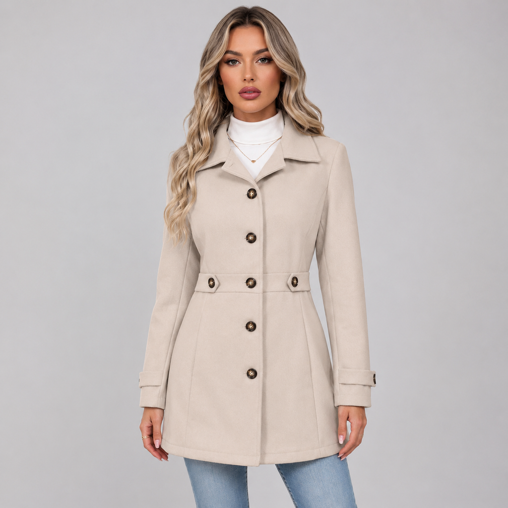 Women's Double Breasted Coat with Lapel Collar and Belt