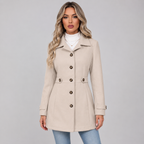 Women's Double Breasted Coat with Lapel Collar and Belt