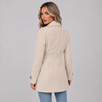Women's Double Breasted Coat with Lapel Collar and Belt