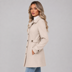 Women's Double Breasted Coat with Lapel Collar and Belt