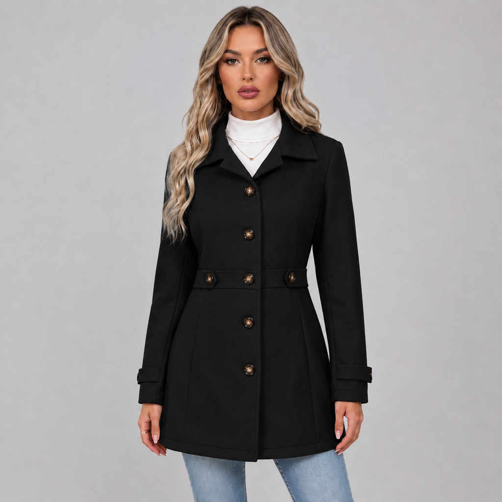 Women's Double Breasted Coat with Lapel Collar and Belt