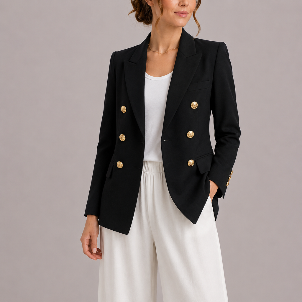 Women's Double Breasted Blazer | Gold Button Tailored Jacket