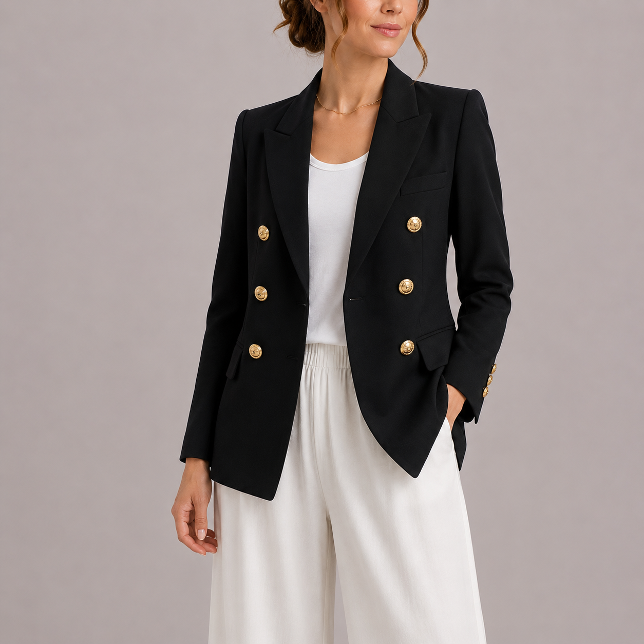 Women's Double Breasted Blazer | Gold Button Tailored Jacket