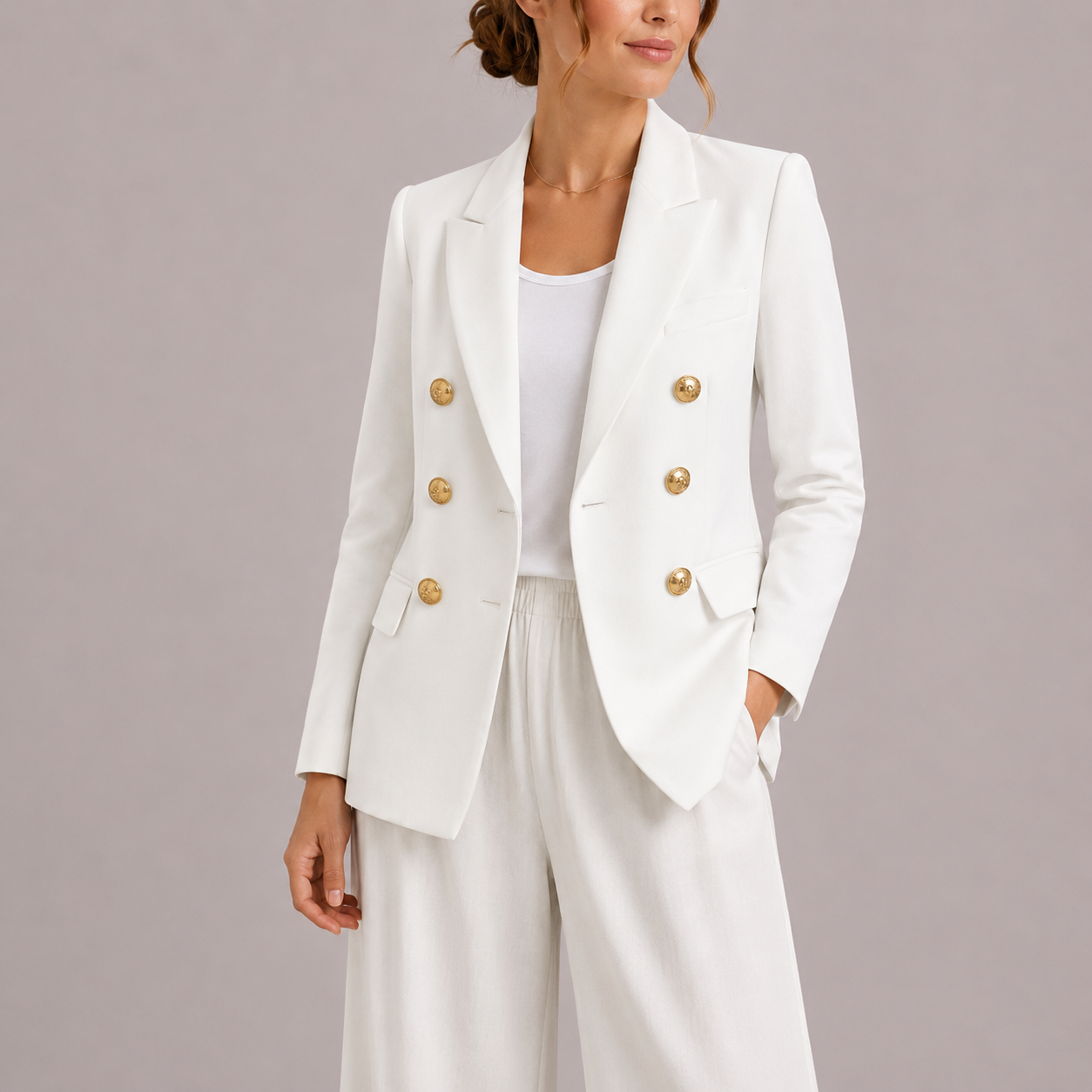 Women's Double Breasted Blazer | Gold Button Tailored Jacket
