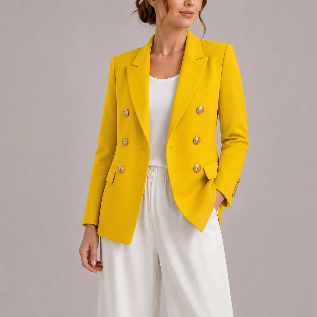 Women's Double Breasted Blazer | Gold Button Tailored Jacket