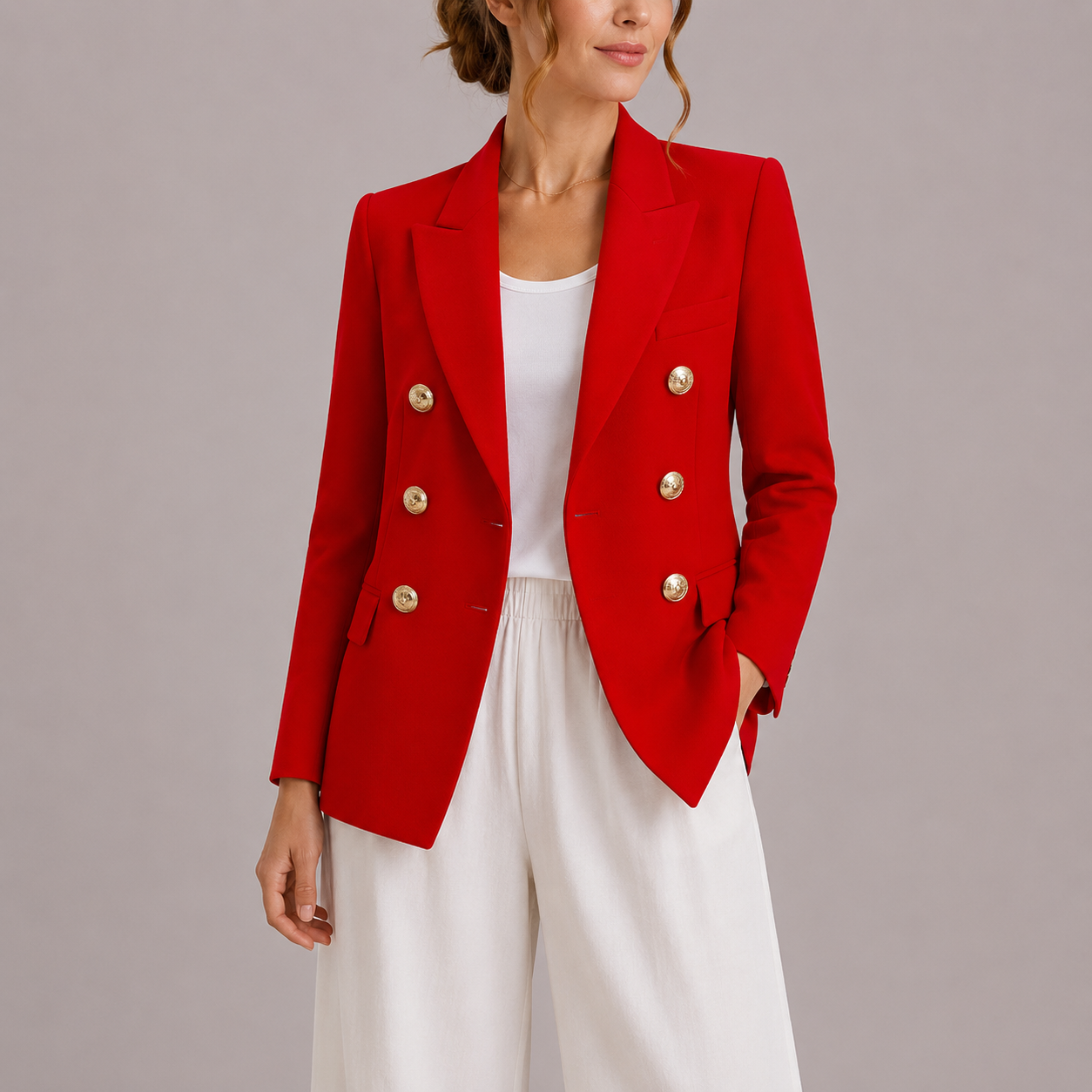 Women's Double Breasted Blazer | Gold Button Tailored Jacket