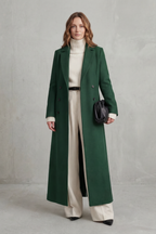 Women's Double Breasted Longline Coat with Lapel Collar and Button Front