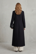 Women's Double Breasted Longline Coat with Lapel Collar and Button Front