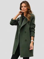 Women's Double Breasted Longline Coat with Notch Lapels
