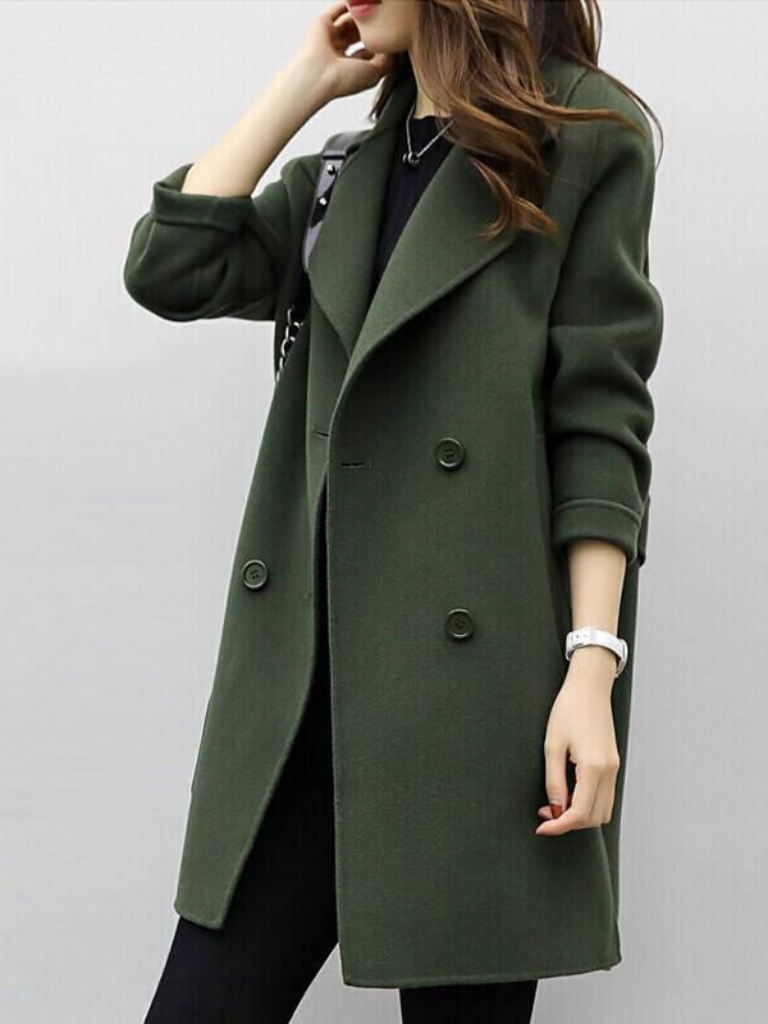 Women's Double Breasted Longline Coat with Notch Lapels