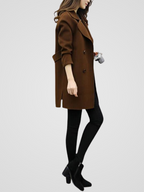 Women's Double Breasted Longline Coat with Notch Lapels