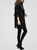 Women's Double Breasted Longline Coat with Notch Lapels