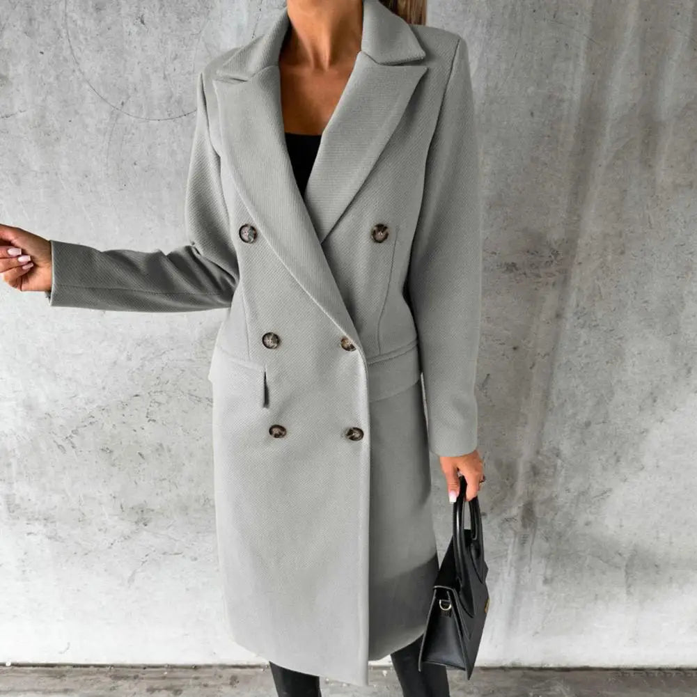 Women's Longline Wool Look Coat with Double Breasted Front