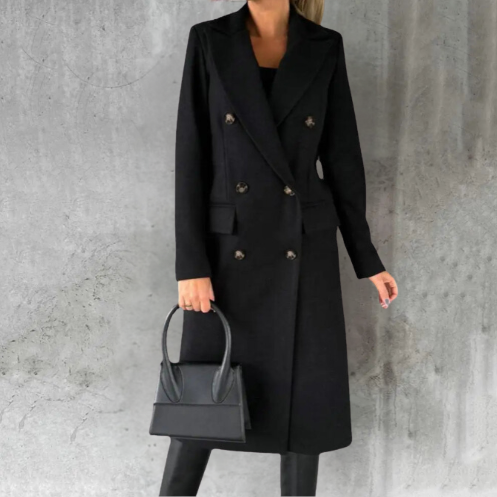 Women's Longline Wool Look Coat with Double Breasted Front