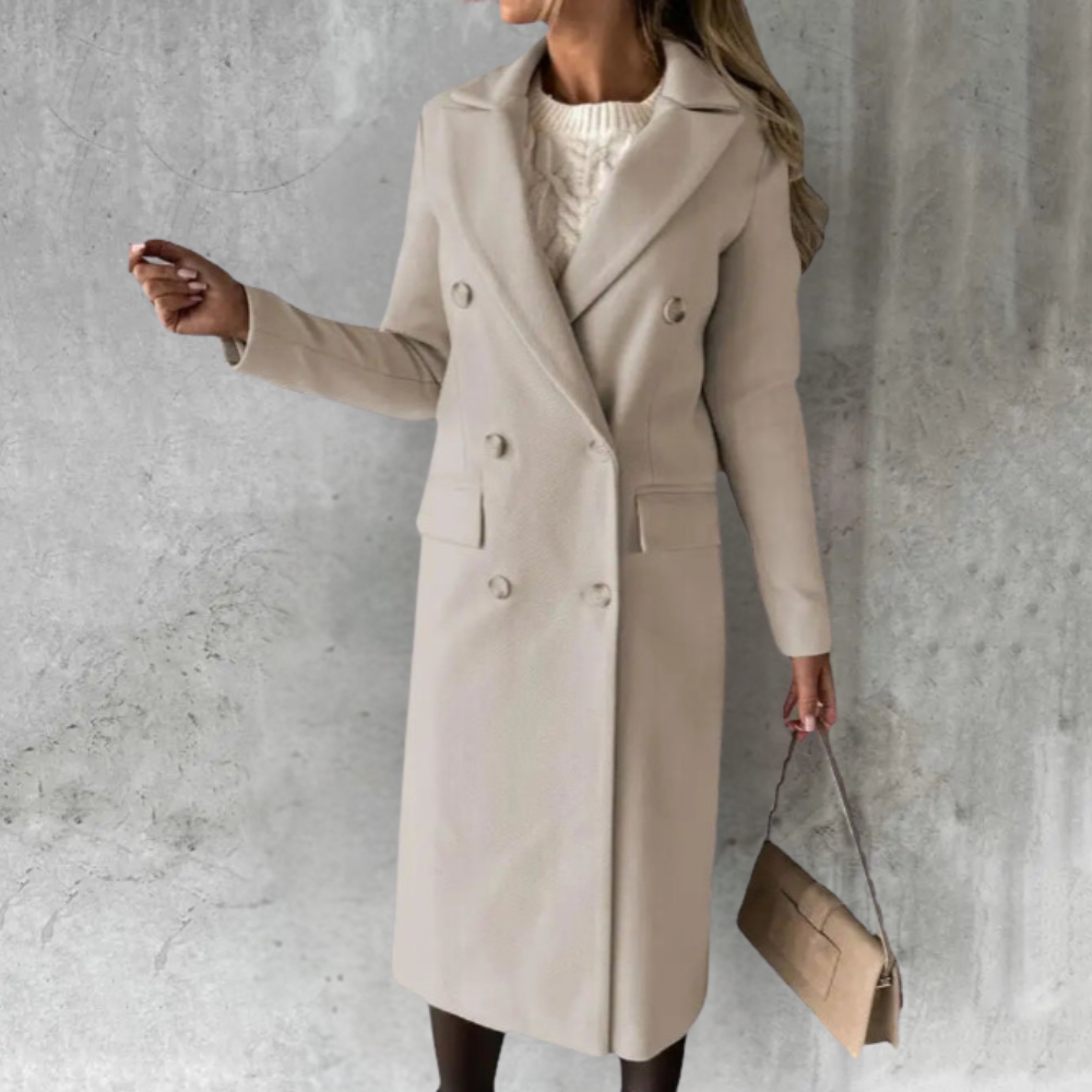 Women's Longline Wool Look Coat with Double Breasted Front