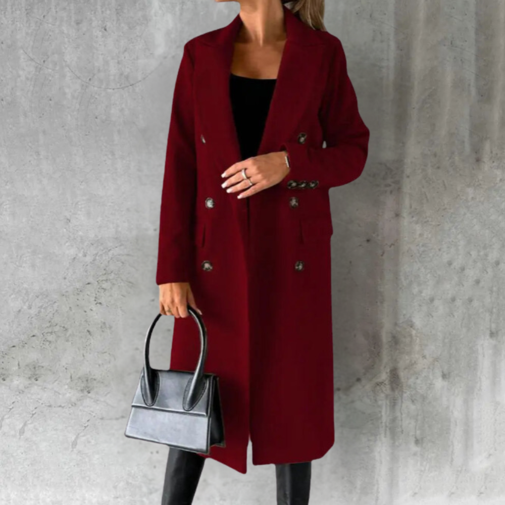 Women's Longline Wool Look Coat with Double Breasted Front