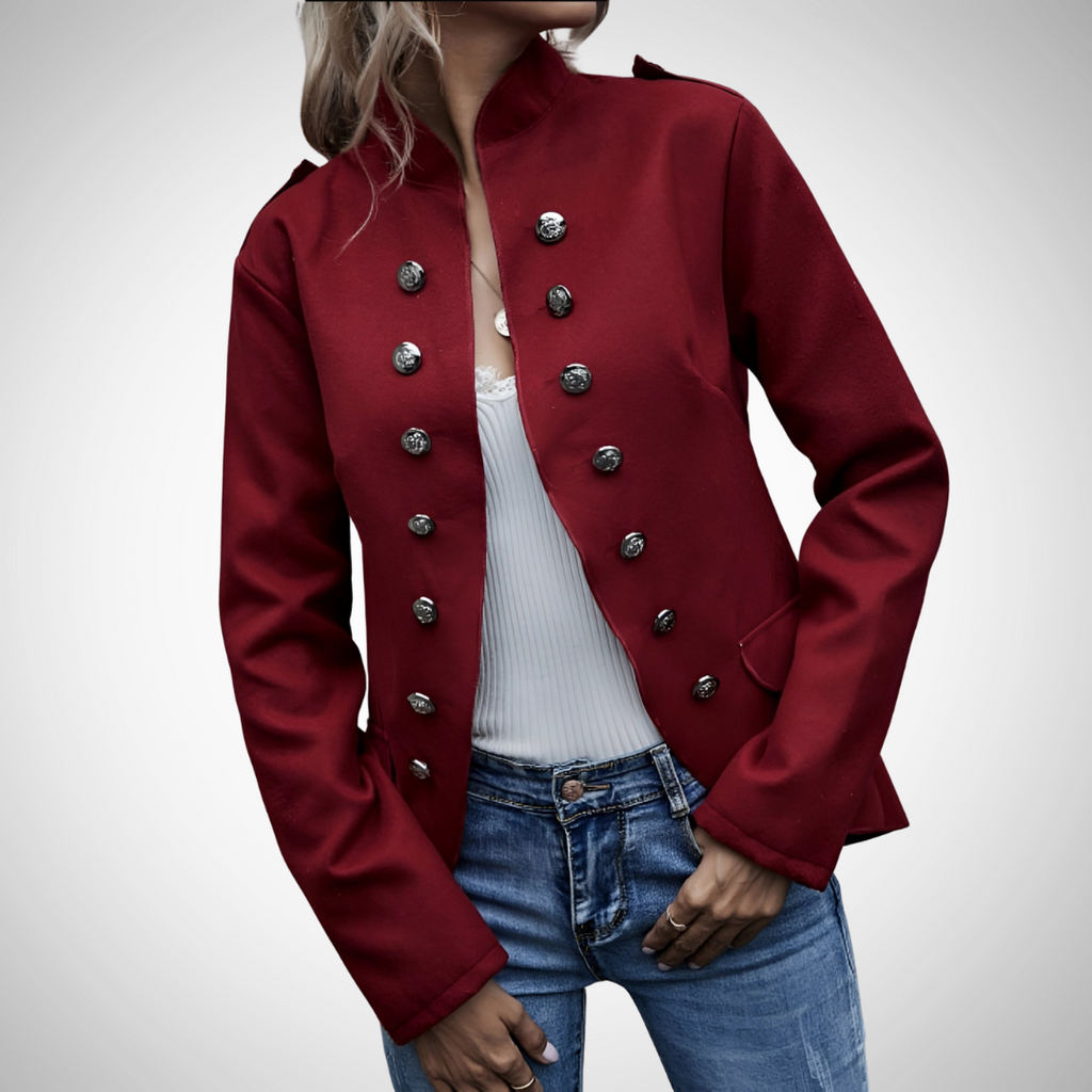 Women's Double Breasted Military Jacket with Stand Collar