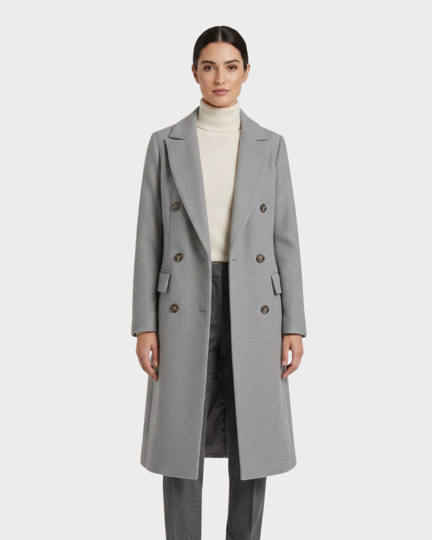 Women's Double Breasted Longline Trench Coat | Notch Lapel