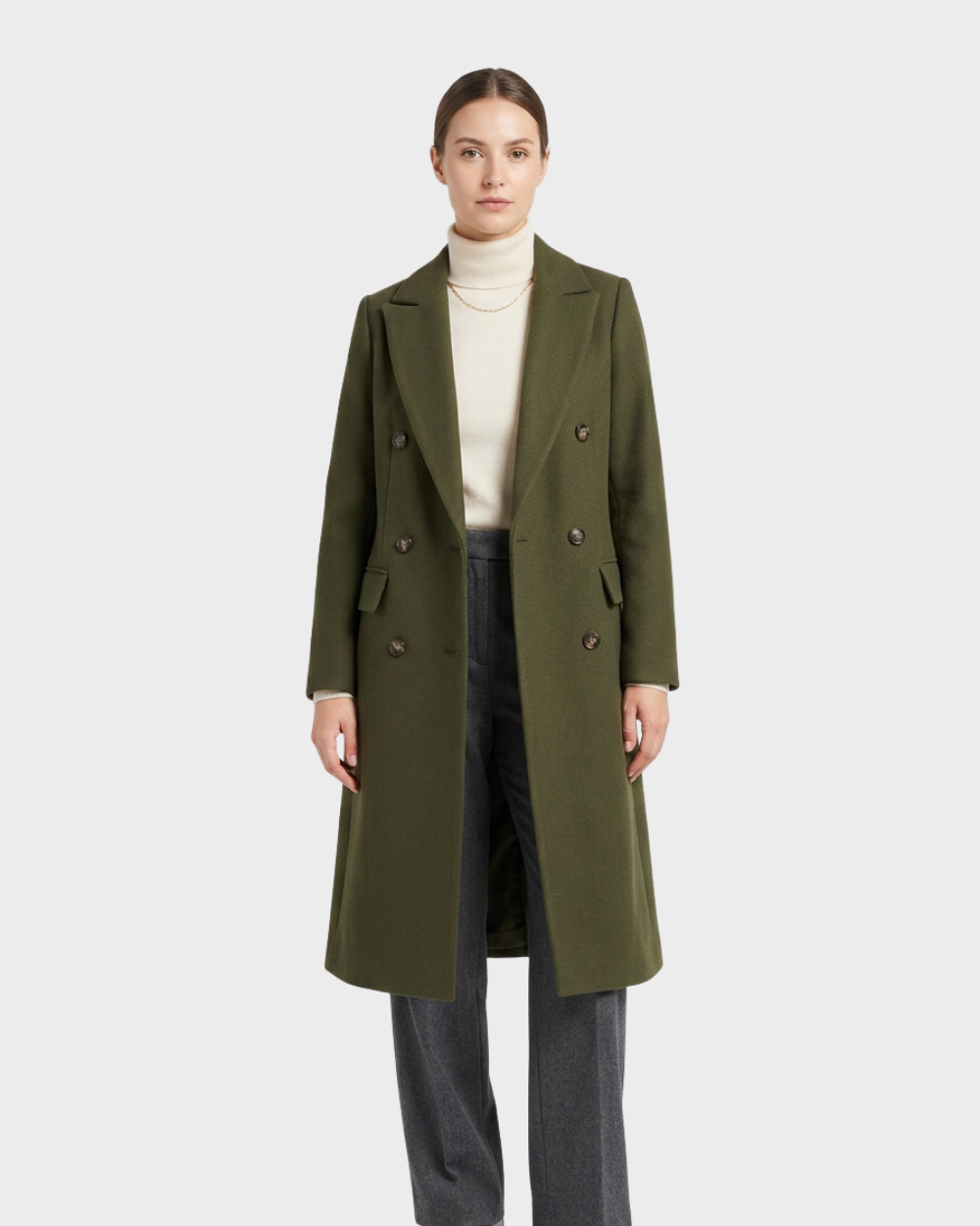 Women's Double Breasted Longline Trench Coat | Notch Lapel